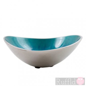 Azeti Aluminium Small Oval Dish with Brushed Turquoise Finish.