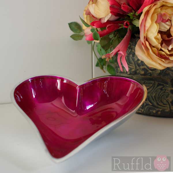 Recycled Aluminium Red Enamel Heart Shaped Bowl