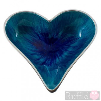Azeti Aluminium Small Heart-Shaped Dish with Brushed Turquoise Enamel Finish.
