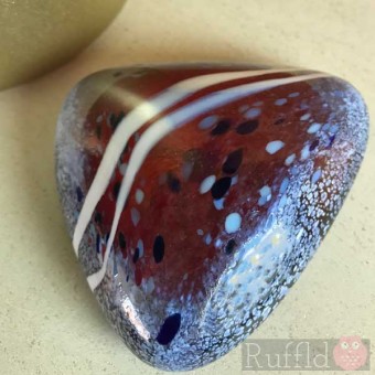 Glass Pebble - Beach Collection - White,Grey and Red Rust Design