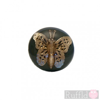 Teal Door Knob / Handle with metal butterfly decoration